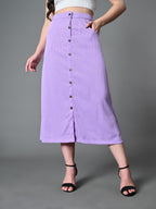 Myshka Women's Solid Ribbed A-Line Embellished Casual Skirt in Lavender Color | Grocsy