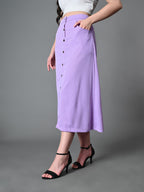 Myshka Women's Solid Ribbed A-Line Embellished Casual Skirt in Lavender Color | Grocsy