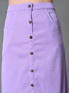 Myshka Women's Solid Ribbed A-Line Embellished Casual Skirt in Lavender Color | Grocsy