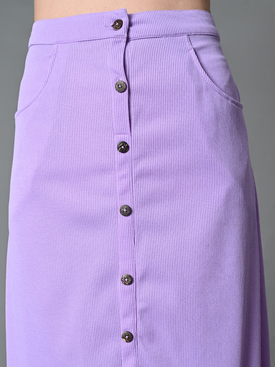 Myshka Women's Solid Ribbed A-Line Embellished Casual Skirt in Lavender Color | Grocsy