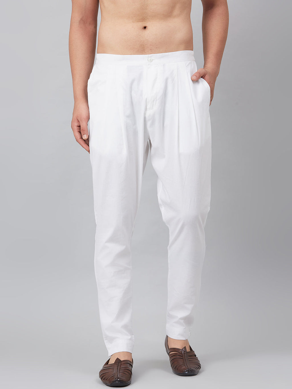 MULTI SHADES Men White Solid Trouser Style Pyjamas | Grocsy