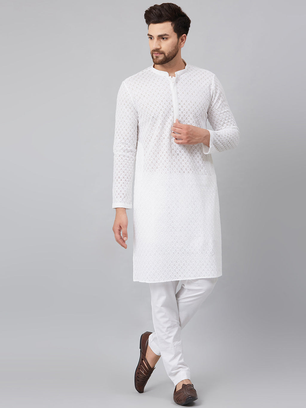 MULTI SHADES Men White Solid Trouser Style Pyjamas | Grocsy