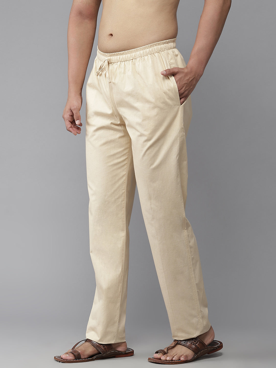 MULTI SHADES Men Beige Solid Pyjamas | Grocsy