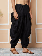 MULTI SHADES Black Mid Rise Loose Fit Pure Cotton Elasticated Solid Pleated Dhoti (Salwar) | Grocsy