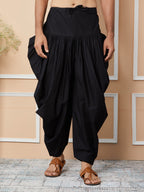 MULTI SHADES Black Mid Rise Loose Fit Pure Cotton Elasticated Solid Pleated Dhoti (Salwar) | Grocsy