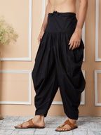 MULTI SHADES Black Mid Rise Loose Fit Pure Cotton Elasticated Solid Pleated Dhoti (Salwar) | Grocsy