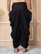 MULTI SHADES Black Mid Rise Loose Fit Pure Cotton Elasticated Solid Pleated Dhoti (Salwar) | Grocsy