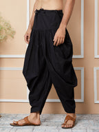 MULTI SHADES Black Mid Rise Loose Fit Pure Cotton Elasticated Solid Pleated Dhoti (Salwar) | Grocsy