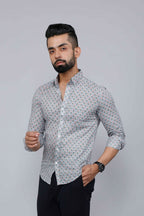 Miravan Men's Blue Pure Cotton Handblock Floral Print Shirt | Grocsy