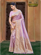 Sangam Prints Lavender Kanjivaram Silk Woven Work Traditional Saree | Grocsy
