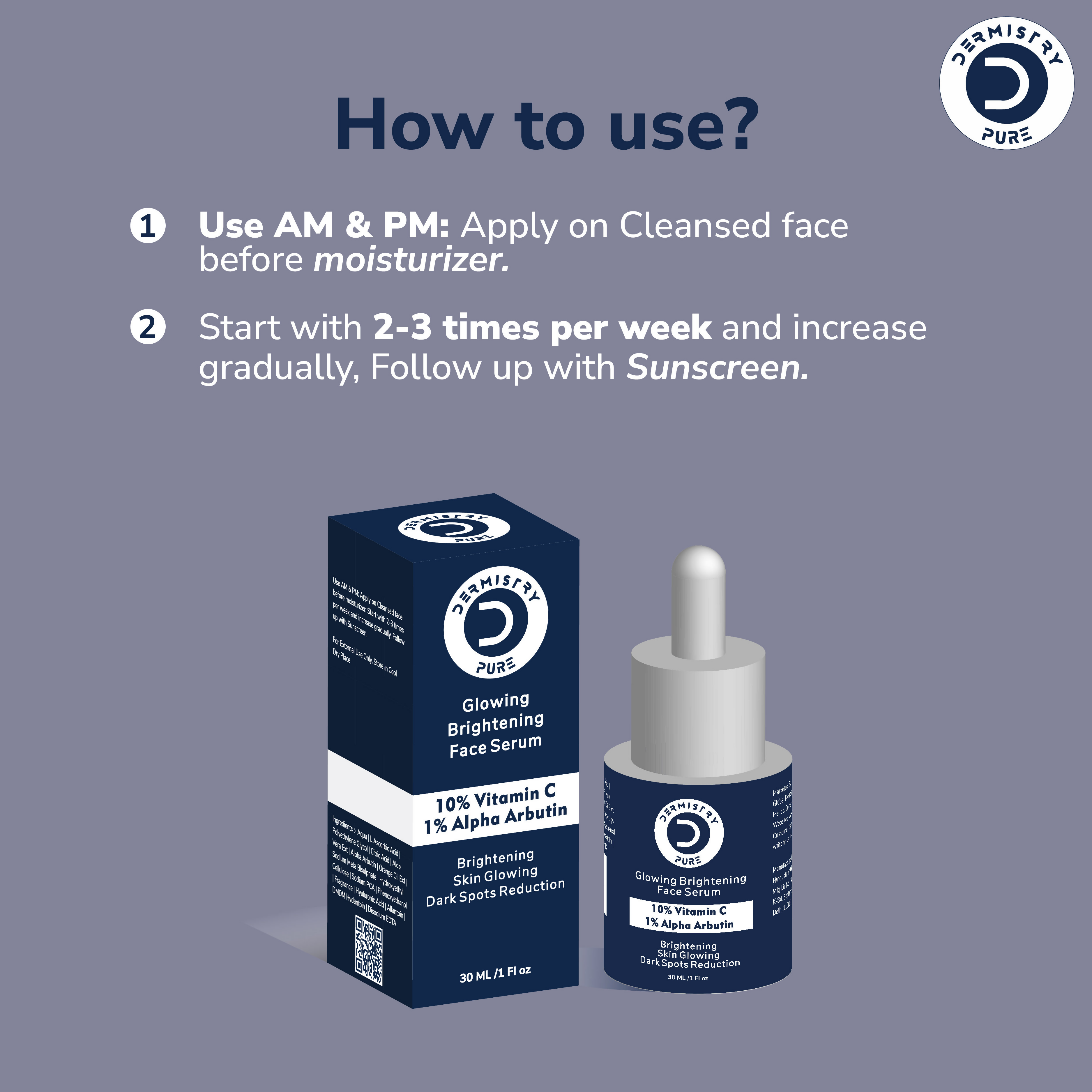 Dermistry 10% Vitamin C 1% Alpha Arbutin Dull Skin Brightening Lightening Fairness Glow Face Serum | Grocsy