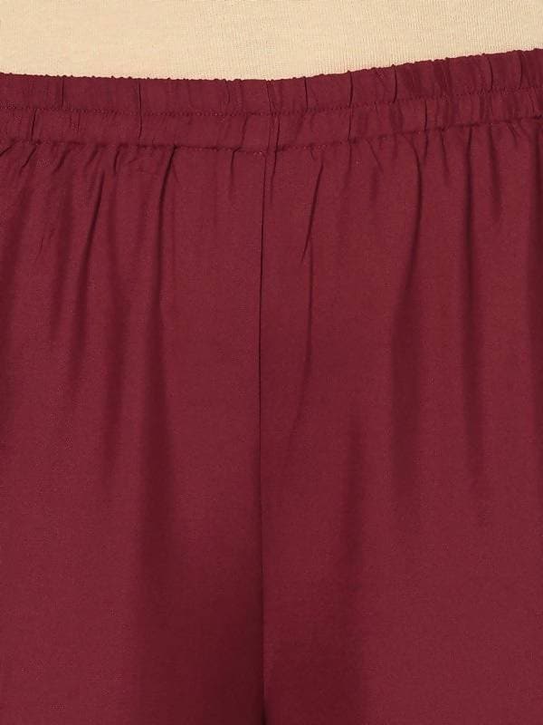 Aniyah Rayon Maroon Color Block Print Flared Slip-On Palazzo (AN-183K) | Grocsy
