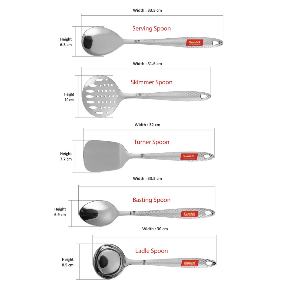 Sumeet Stainless Steel Big Serving and Cooking Spoon Set | Grocsy