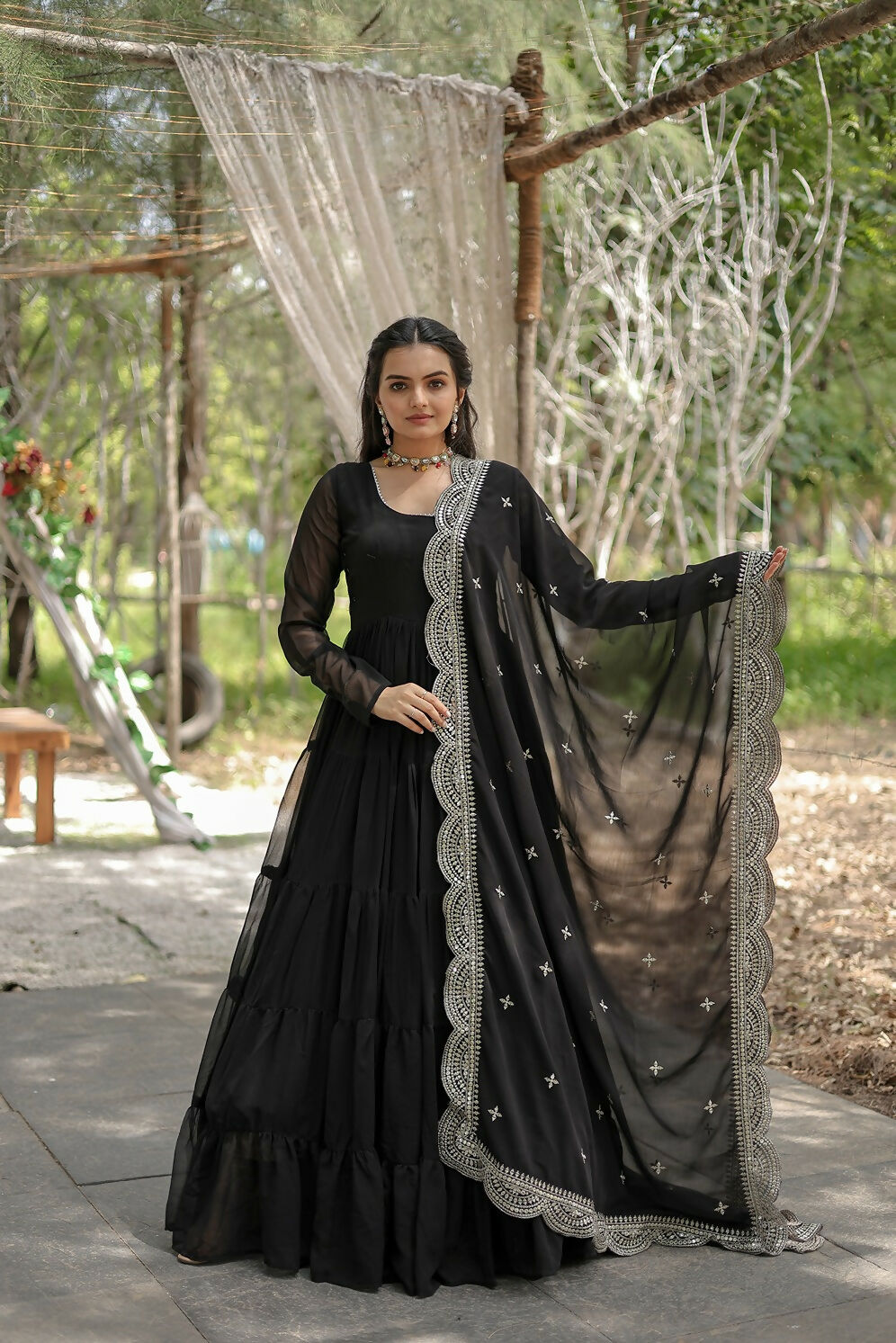 Joban Fashion Black Georgette Sequence Embroidery Work Kurta Set | Grocsy