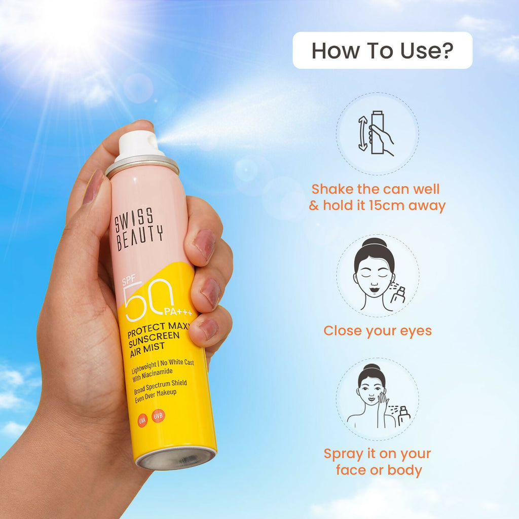 Swiss Beauty Protect Maxx Sunscreen Air Mist With SPF 50 PA+++ | Grocsy