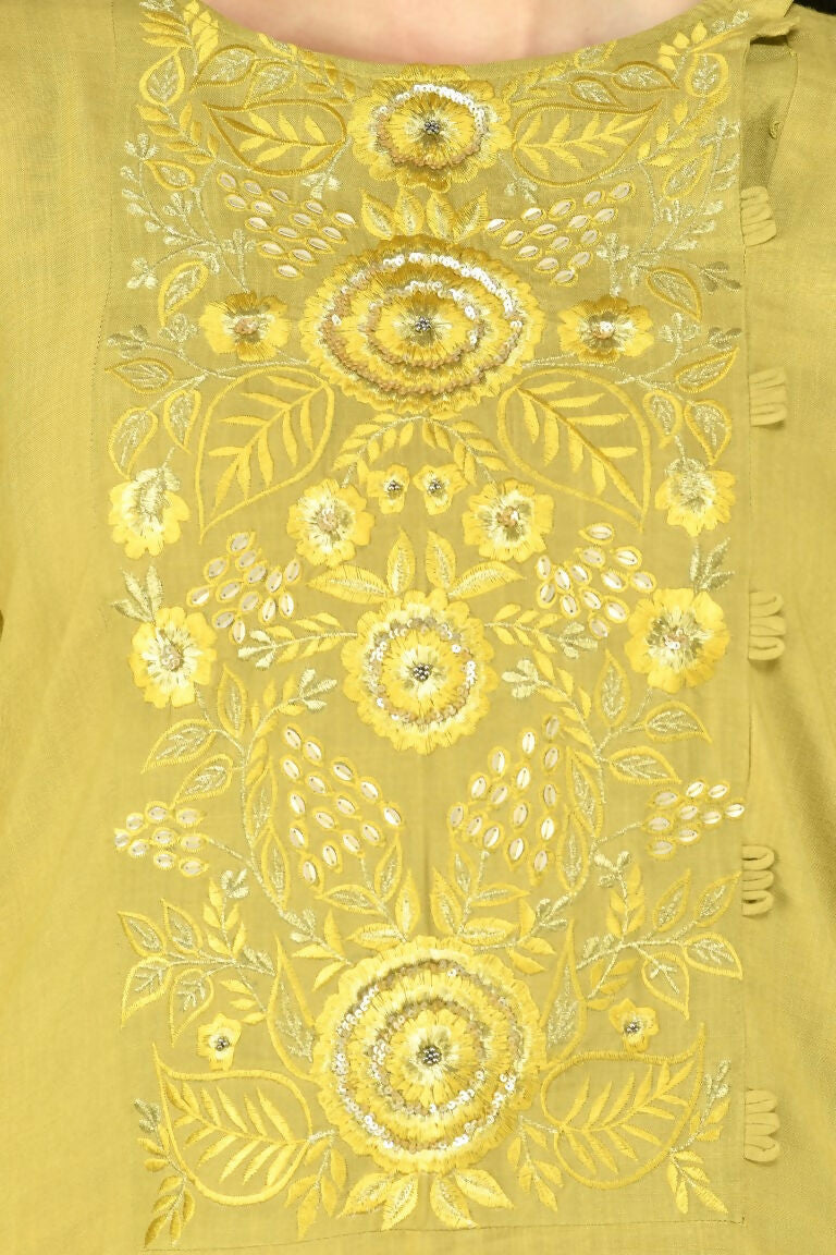 Joban Fashion Mehendi Cotton Rayon Kurta Set | Grocsy