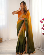 Exclusive Collection Yellow Green Party Wear Chinon Salk Saree | Grocsy