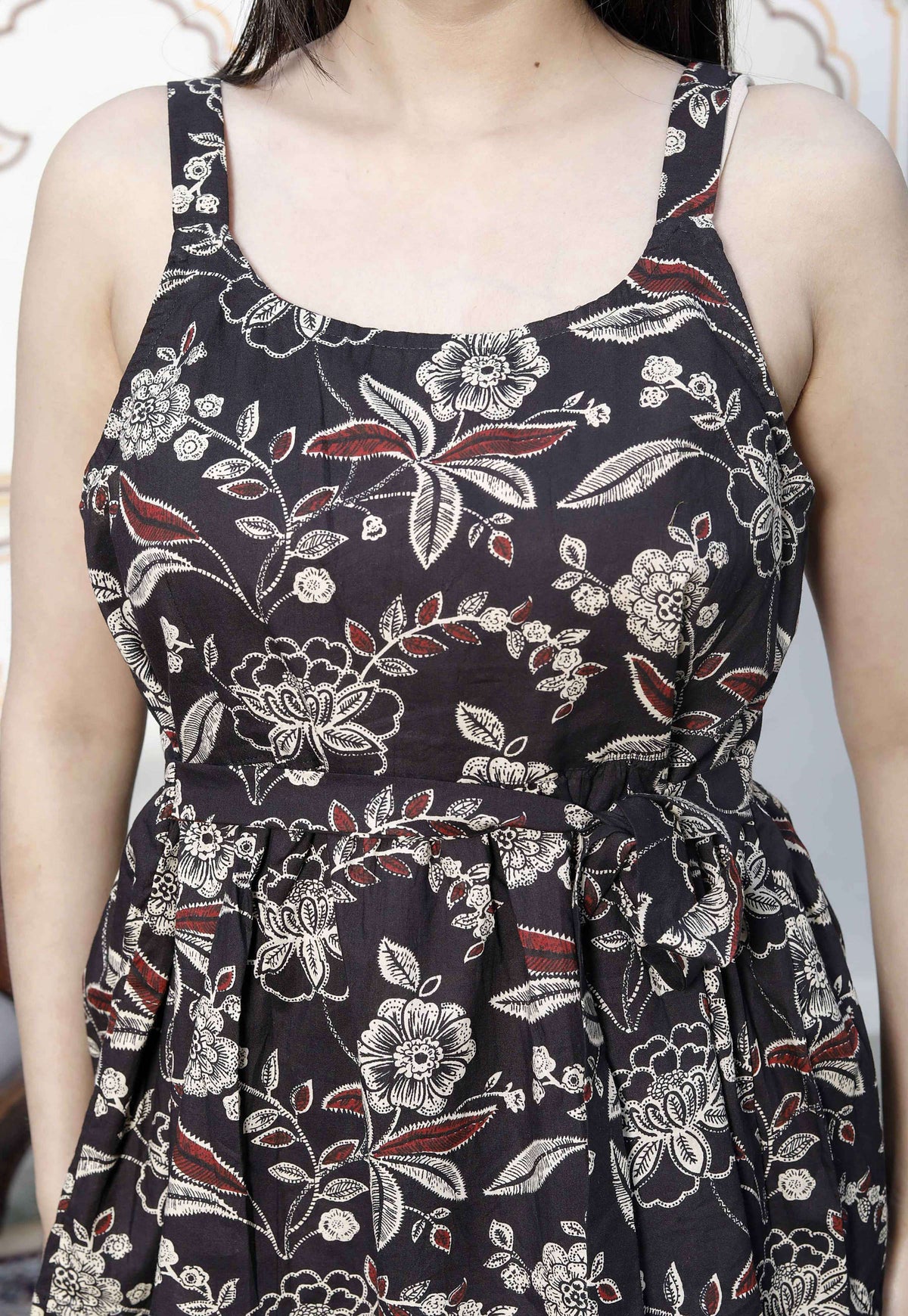 Miravan Women's Pure Cotton Floral Printed Noodle Straps Multi Western Top | Grocsy
