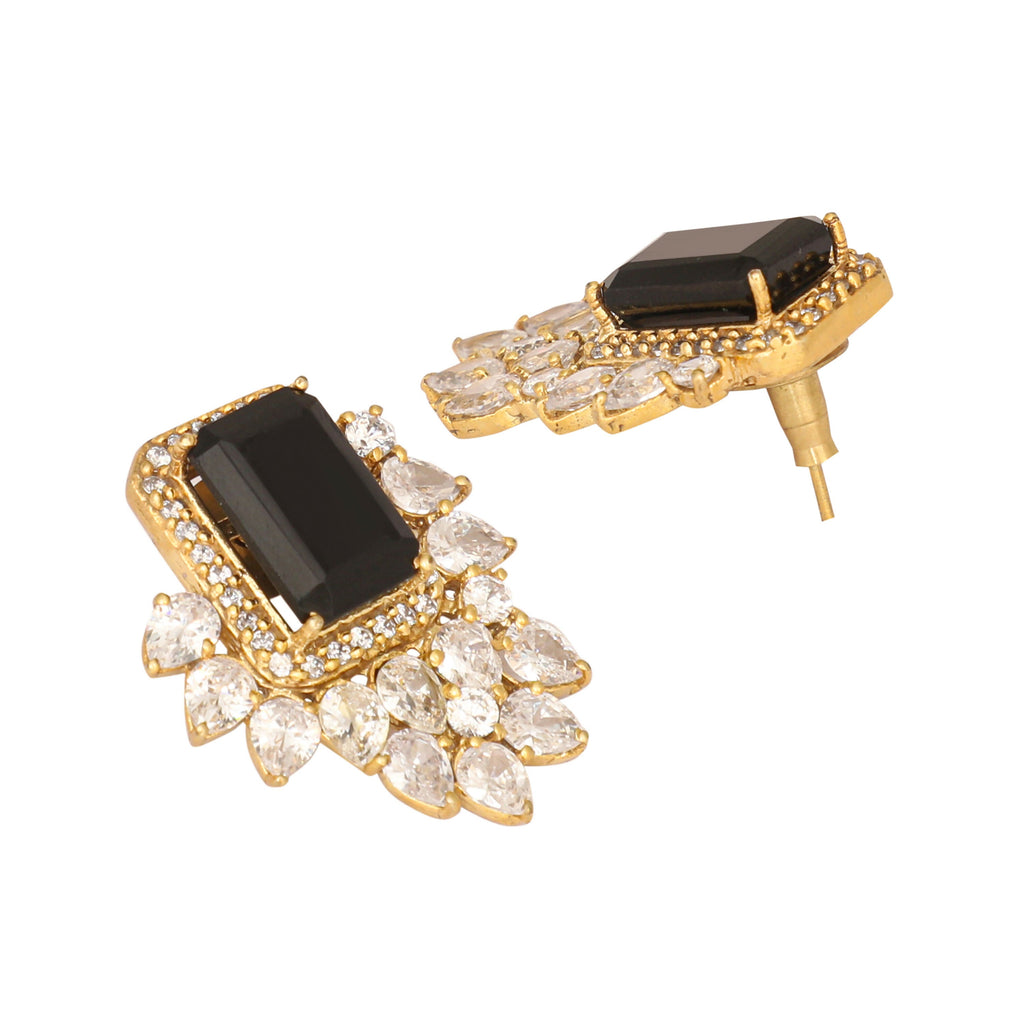 Nuyug 22K Gold Plated Noir Spark Contemporary Stud Earrings | Grocsy
