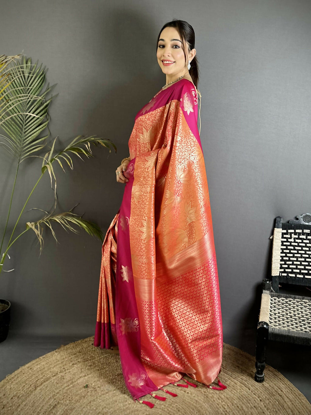Joban Fashion Orange Intricate Zari Weaving Soft Silk Dharmavaram Saree | Grocsy