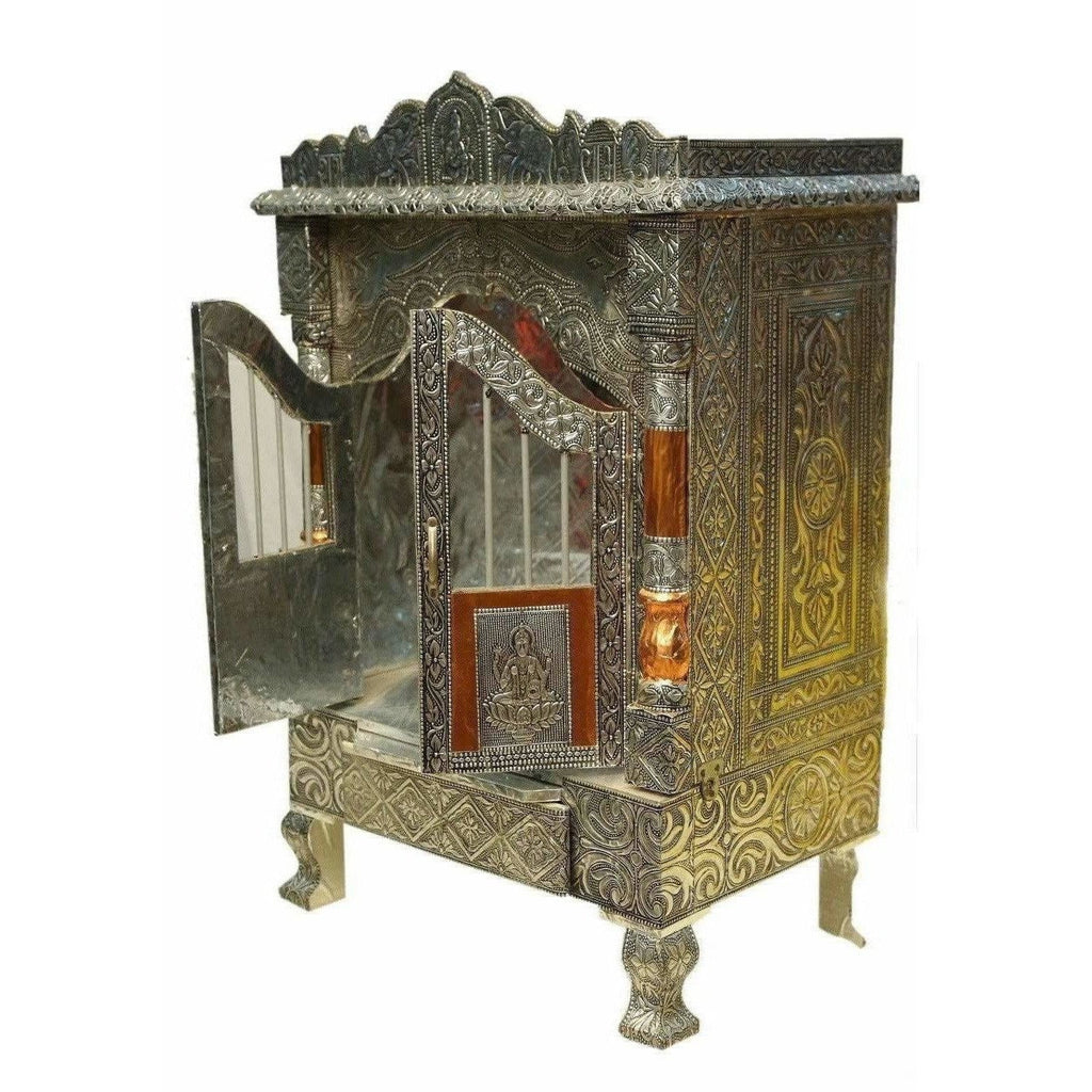 Silver Coated and Copper 2 Door Open Pooja Mandir / Pooja Mandiram Silver Coated and Copper | Grocsy