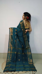 Exclusive Collection Beautiful Purssion Green Cotton Silk Woven Handloom Saree With Running Blouse Piece | Grocsy