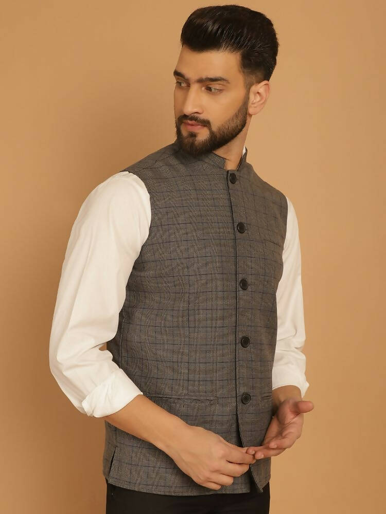 Even Apparels Nehru Jacket With Welt Pockets - Grey | Grocsy