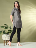 Myshka Women's Solid A-Line Collared Neck Casual Tunic In Grey Color | Grocsy