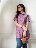 Myshka Women's Solid A-Line Collared Neck Casual Tunic In Lavender Color | Grocsy