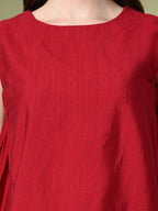 Myshka Women's Solid Embellished Sleeveless Casual Tops In Red Color | Grocsy