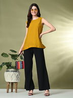 Myshka Women's Solid Embellished Sleeveless Casual Tops In Mustard Color | Grocsy