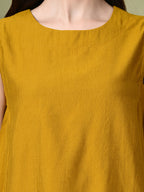 Myshka Women's Solid Embellished Sleeveless Casual Tops In Mustard Color | Grocsy
