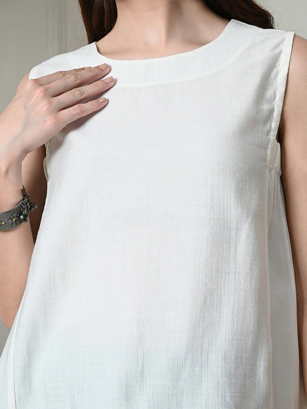 Myshka Women's Solid Embellished Sleeveless Casual Tops In White Color | Grocsy