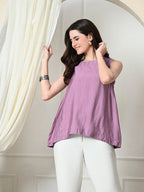 Myshka Women's Solid Embellished Sleeveless Casual Tops In Lavender Color | Grocsy