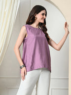 Myshka Women's Solid Embellished Sleeveless Casual Tops In Lavender Color | Grocsy
