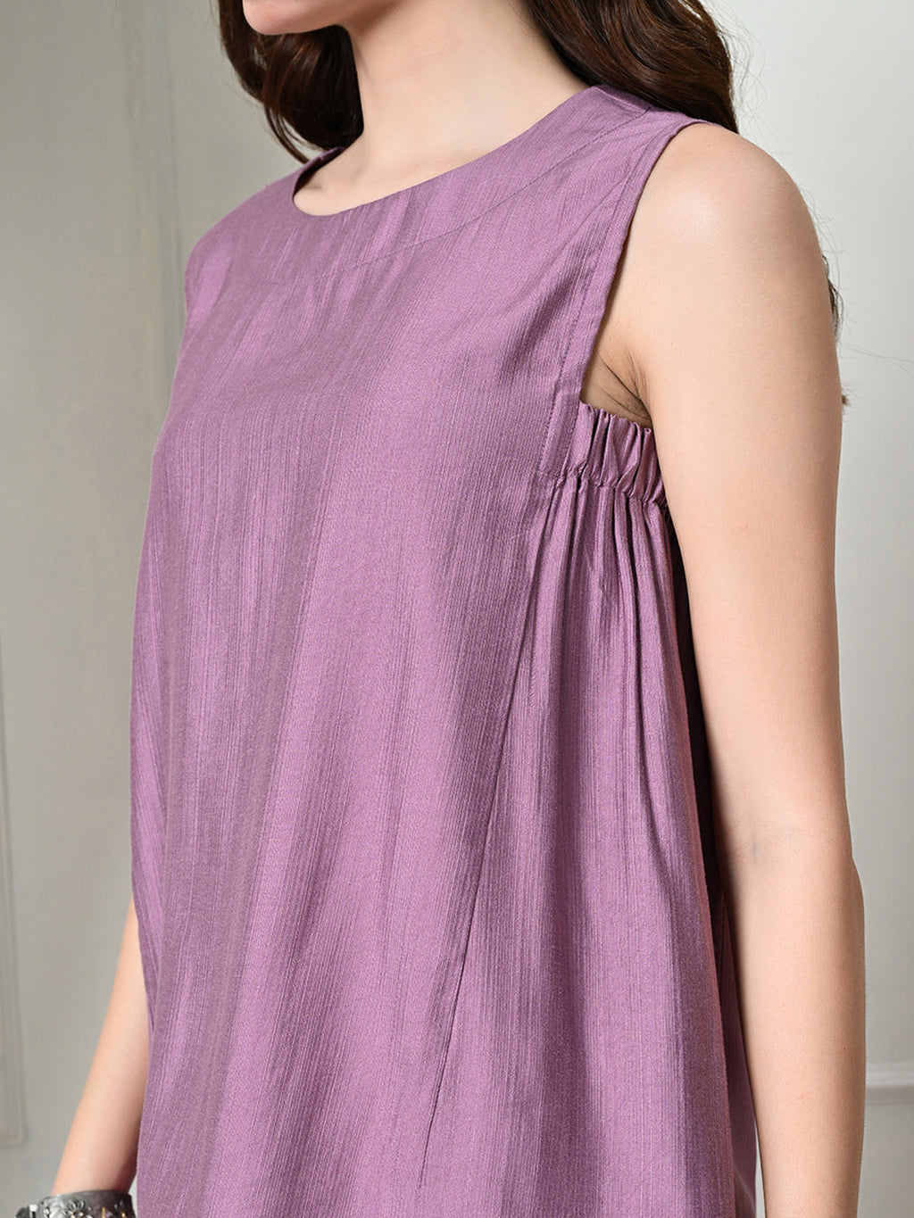 Myshka Women's Solid Embellished Sleeveless Casual Tops In Lavender Color | Grocsy