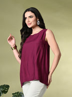 Myshka Women's Solid Embellished Sleeveless Casual Tops In Wine Color | Grocsy