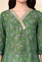 Myshka Women's Printed Georgette Embellished Bell Sleeves Party Tops In Green Color | Grocsy