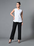 Myshka Women's Keyhole Neck Sleeveless Top in White Color | Grocsy