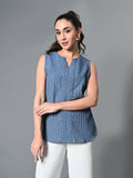 Myshka Women's Keyhole Neck Sleeveless Top in Grey Color | Grocsy