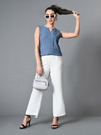 Myshka Women's Keyhole Neck Sleeveless Top in Grey Color | Grocsy