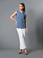 Myshka Women's Keyhole Neck Sleeveless Top in Grey Color | Grocsy