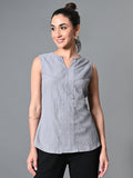 Myshka Women's Keyhole Neck Sleeveless Top in Grey Color | Grocsy