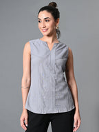 Myshka Women's Keyhole Neck Sleeveless Top in Grey Color | Grocsy