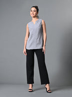 Myshka Women's Keyhole Neck Sleeveless Top in Grey Color | Grocsy