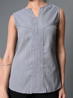 Myshka Women's Keyhole Neck Sleeveless Top in Grey Color | Grocsy