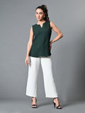 Myshka Women's Keyhole Neck Sleeveless Top in Green Color | Grocsy