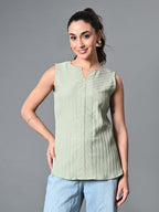 Myshka Women's Keyhole Neck Sleeveless Top in Olive Color | Grocsy