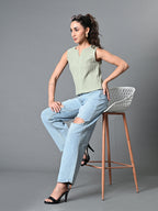 Myshka Women's Keyhole Neck Sleeveless Top in Olive Color | Grocsy