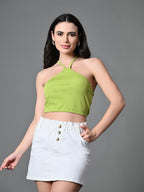 Myshka Women's Ribbed Halter Neck Sleeveless Top in Green Color | Grocsy